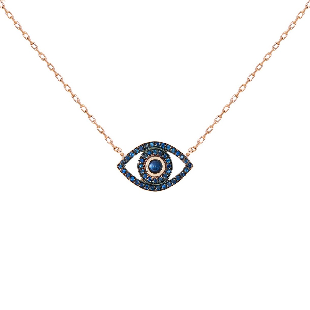 Rose Gold Mini Eye Necklace Blue Sapphire