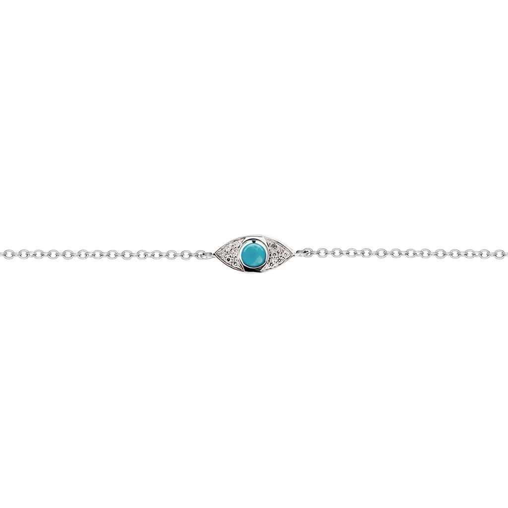 White Gold Single Eye Double Side Pav Diamonds Bracelet Turquoise