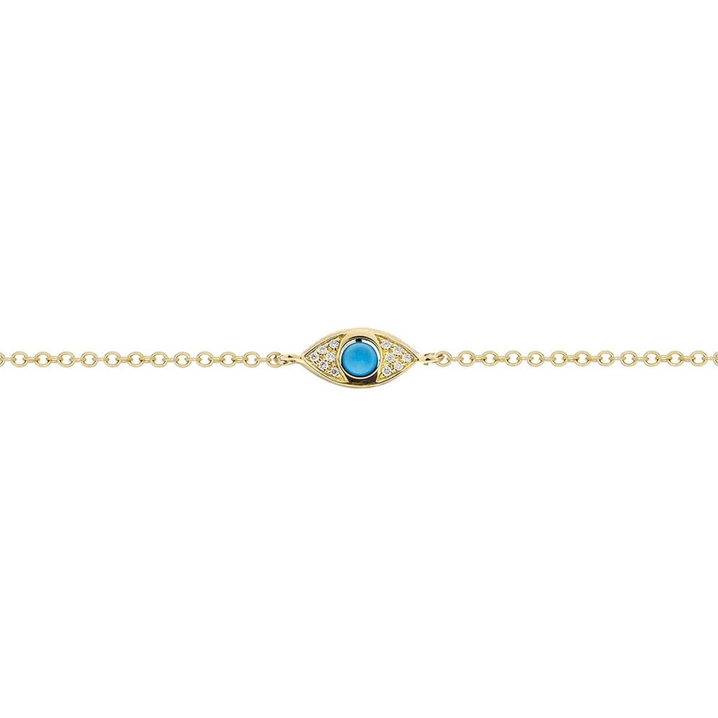 Yellow Gold Single Eye Double Side Pav Diamonds Bracelet Turquoise