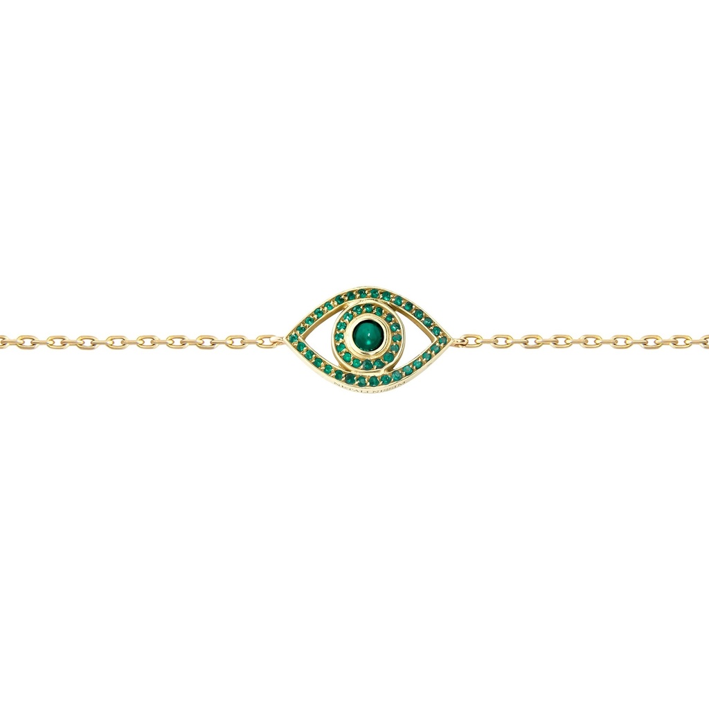 Yellow Gold Mini Eye Bracelet single chain Emerald