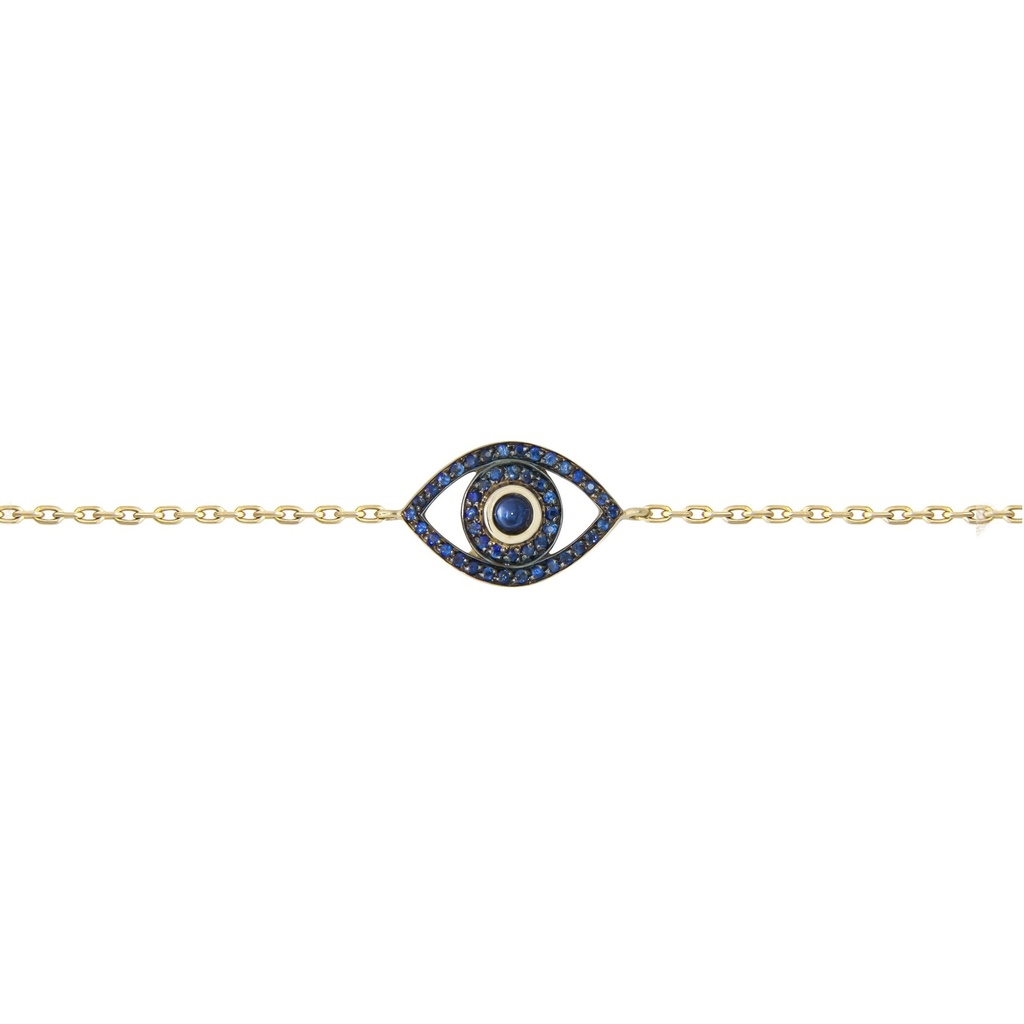 Yellow Gold Mini Eye Bracelet single chain Blue Sapphire