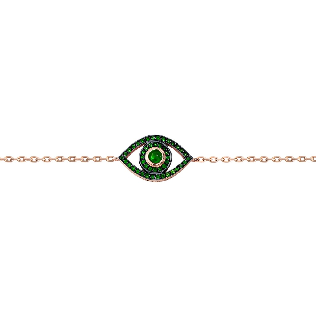 Rose Gold Mini Eye Bracelet single chain Emerald