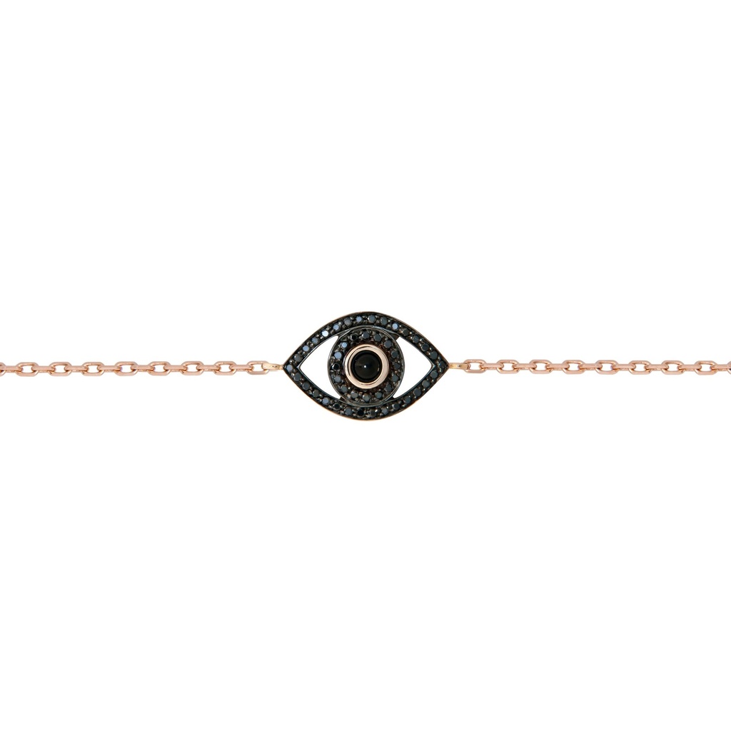 Rose Gold Mini Eye Bracelet single chain Black Diamond