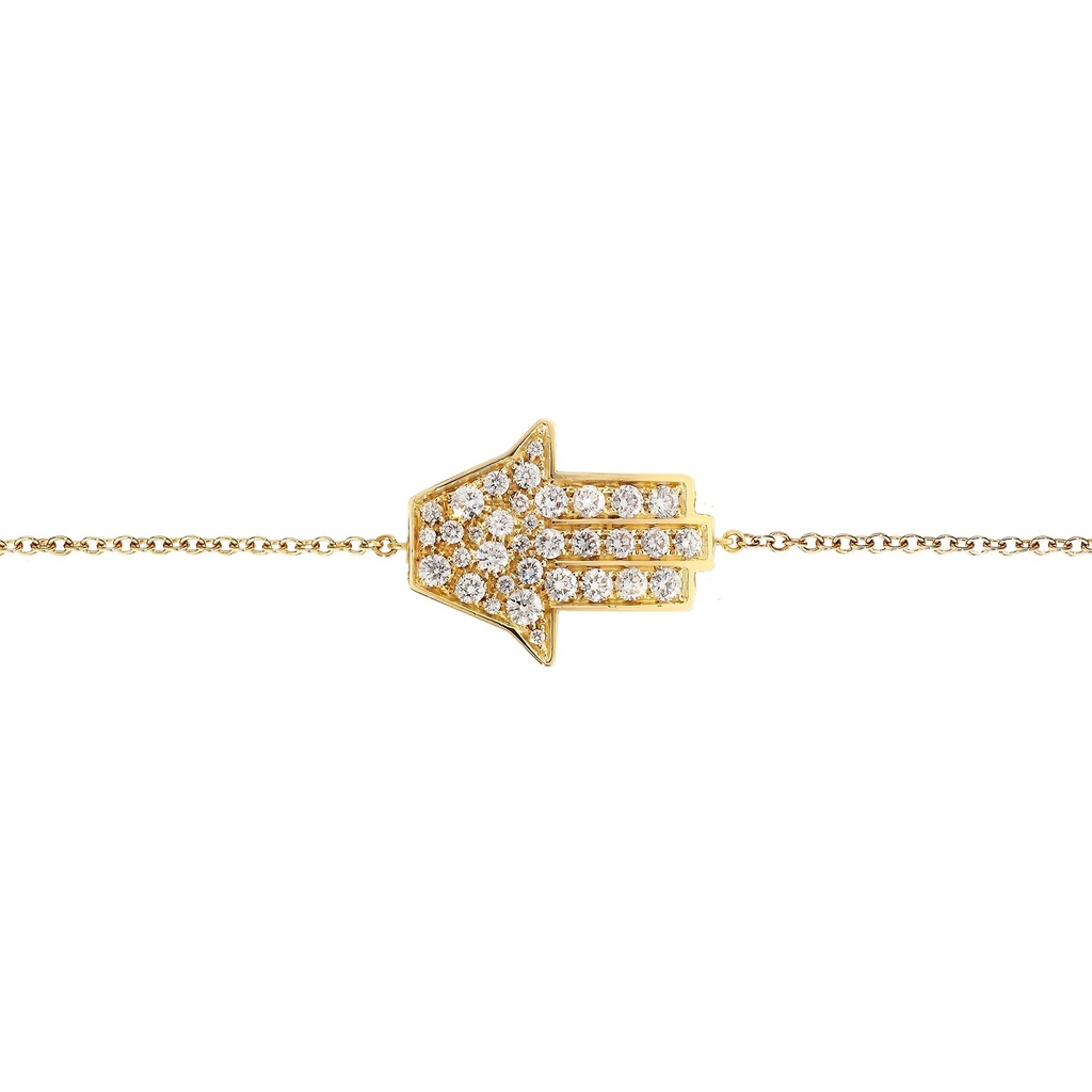 Yellow Gold Mini Hamsa Bracelet on a chain White Diamond