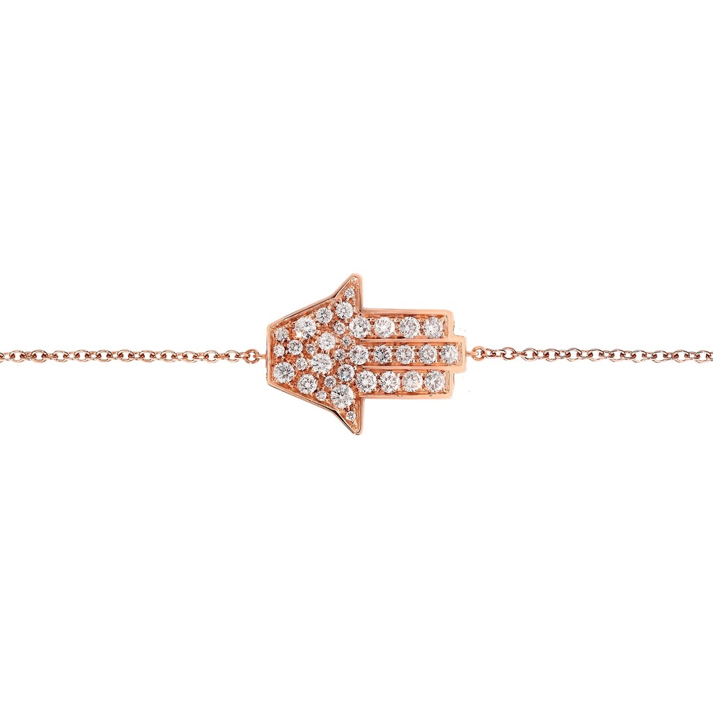 Rose Gold Mini Hamsa Bracelet on a chain White Diamond