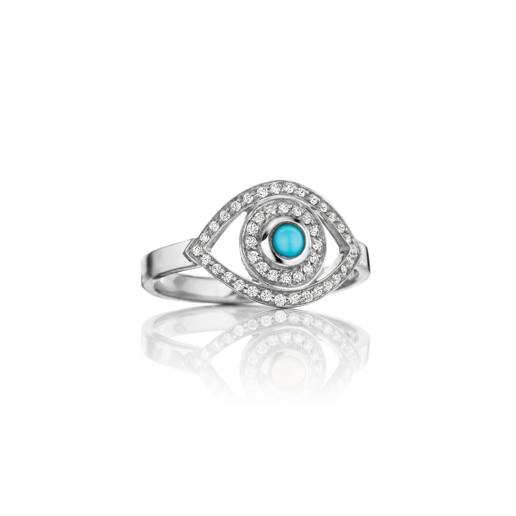 White Gold Mini Eye Ring in White Diamonds Turquoise