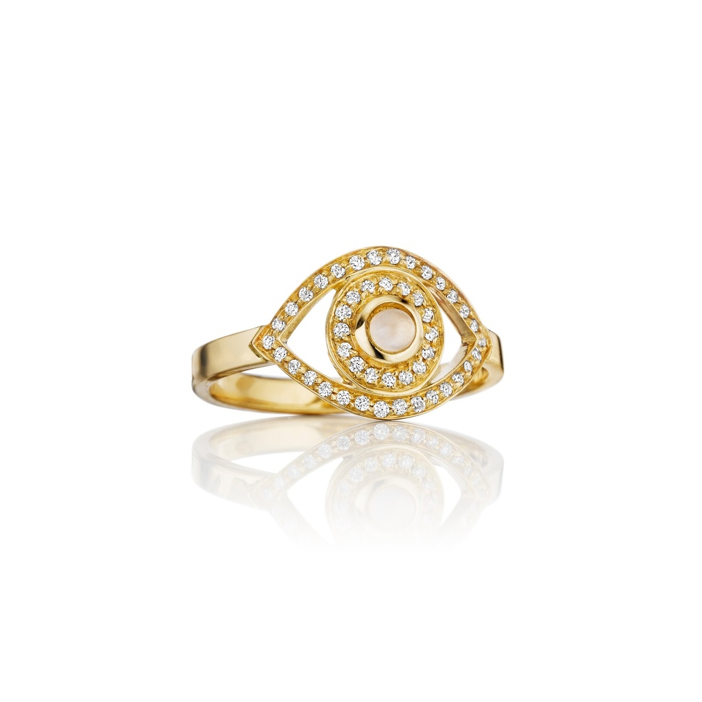 Yellow Gold Mini Eye Ring in White Diamonds