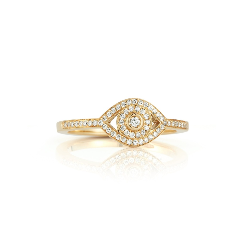 Yellow Gold Little Eye Ring in White Diamonds