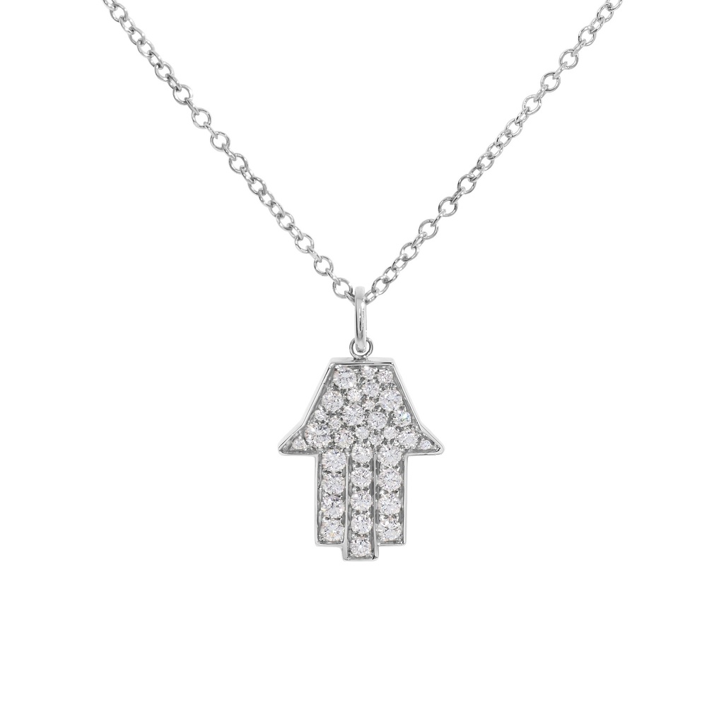 White Gold Medium Hamsa Necklace White Diamond