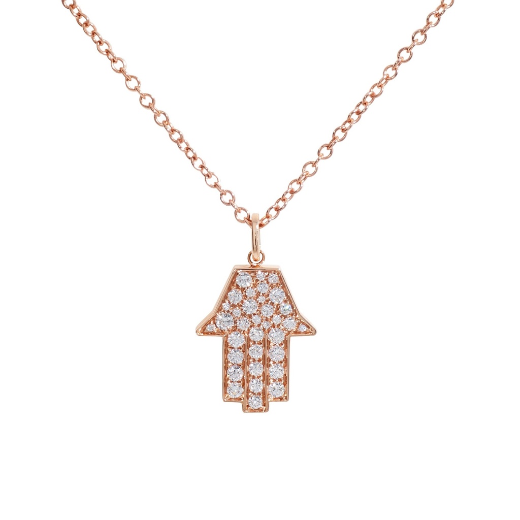 Rose Gold Medium Hamsa Necklace White Diamond