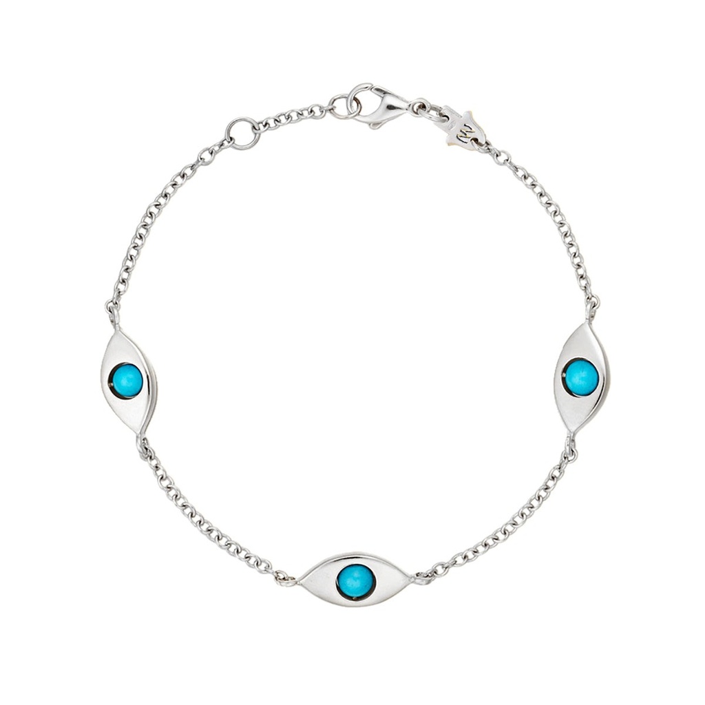 White Gold Plane Three Eyes Solid Gold Bracelet Turquoise