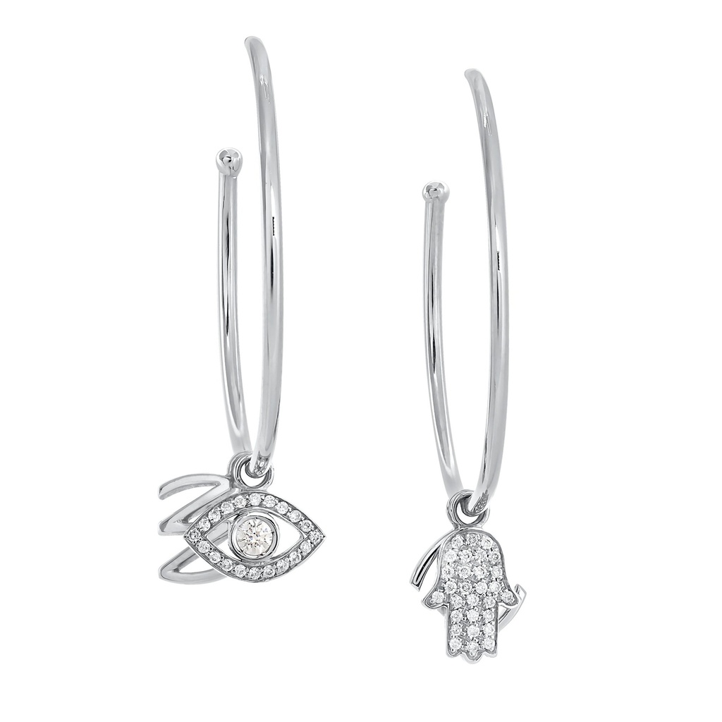 White Gold Hoop Earrings with single charms White Diamond