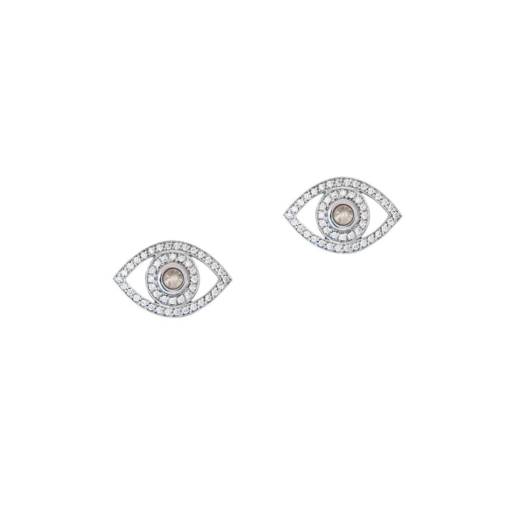 White Gold Mini Eye Studd Earrings White Diamond