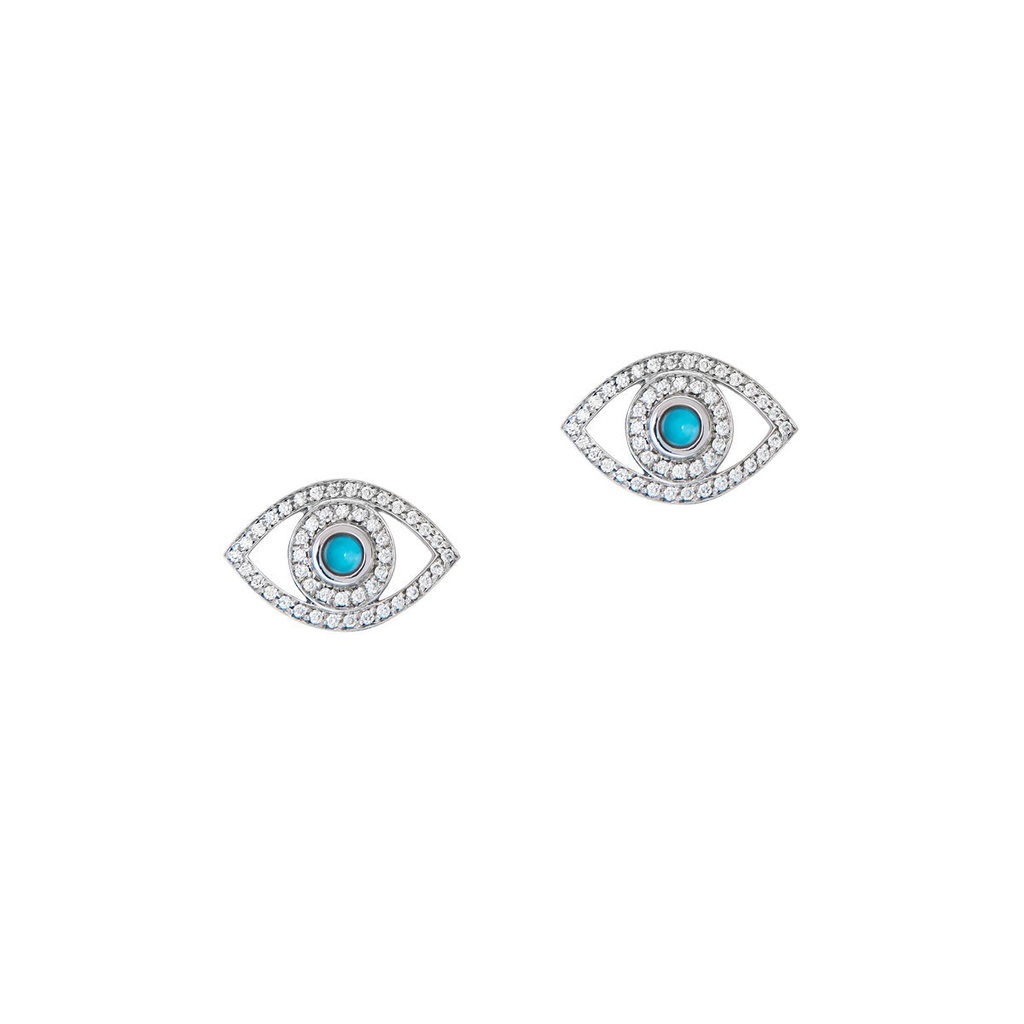White Gold Mini Eye Studd Earrings Turquoise