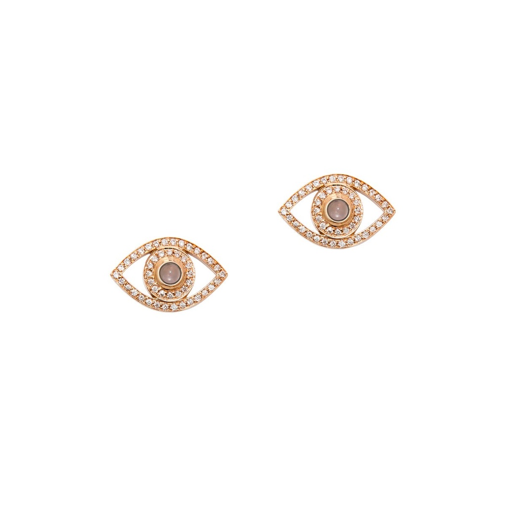 Rose Gold Mini Eye Studd Earrings White Diamond
