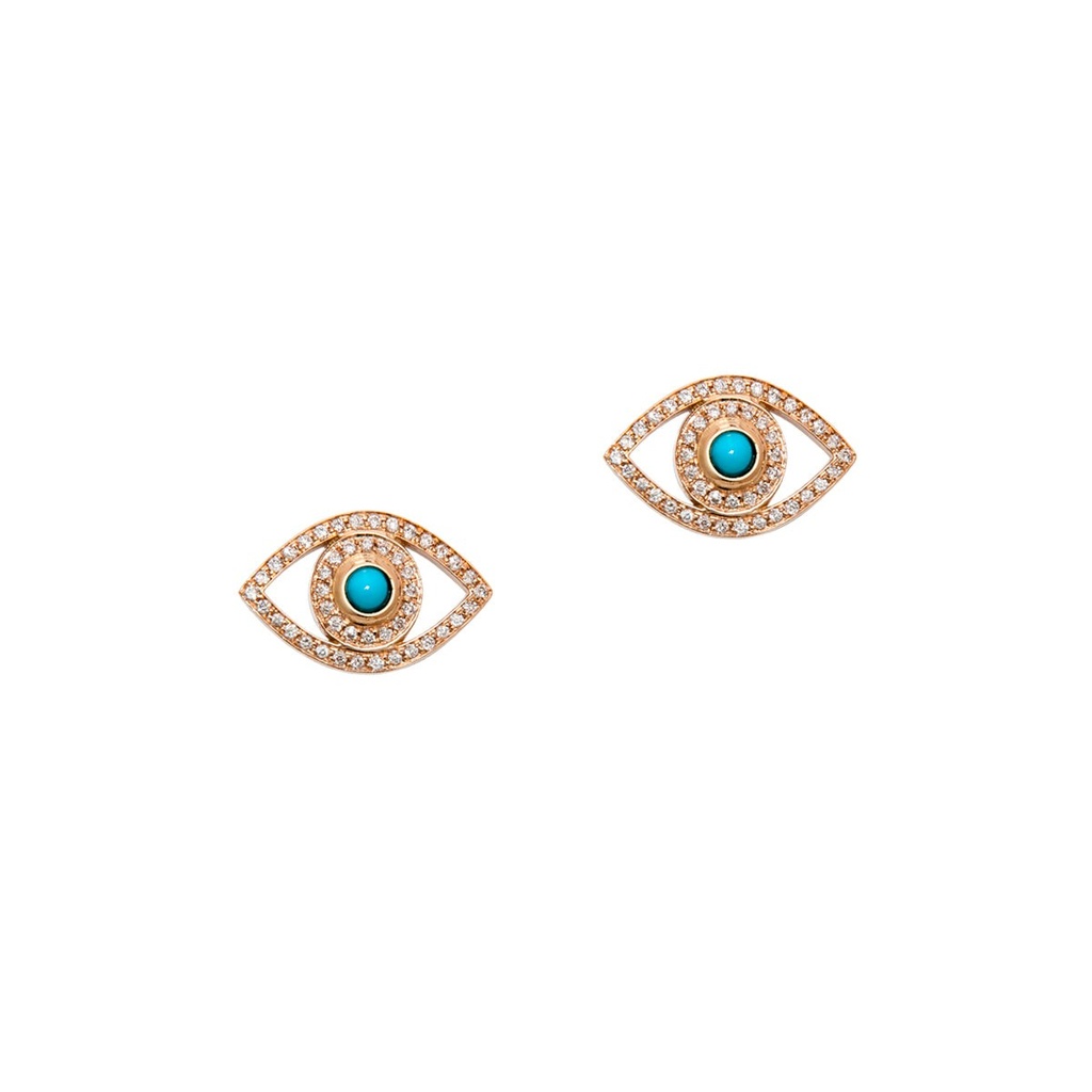 Rose Gold Mini Eye Studd Earrings Turquoise