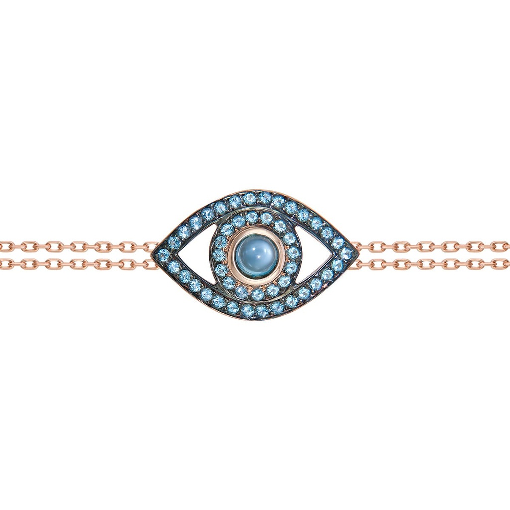 Rose Gold Eye Bracelet on a Double Chain Blue Topaz