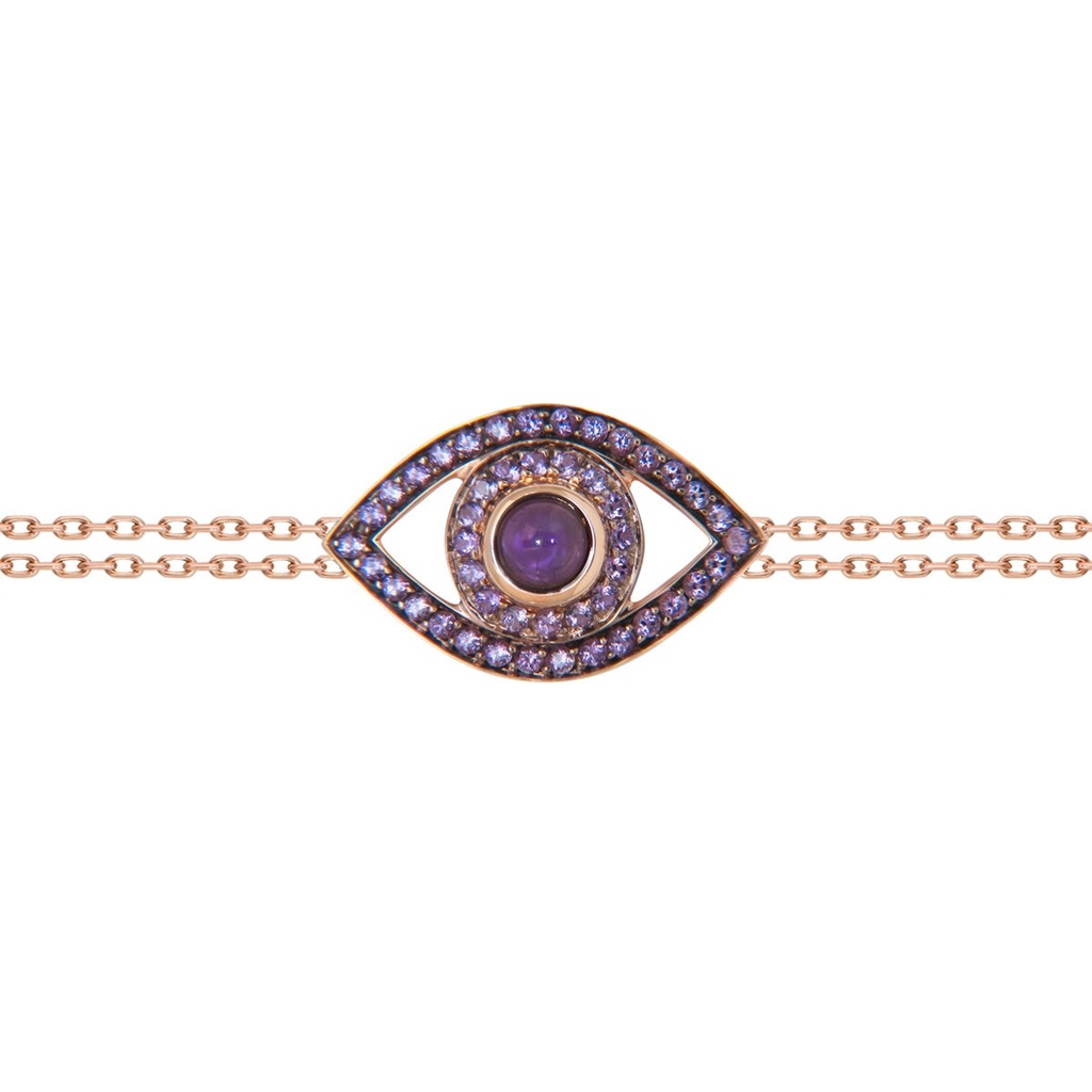 Rose Gold Eye Bracelet on a Double Chain Amethyst
