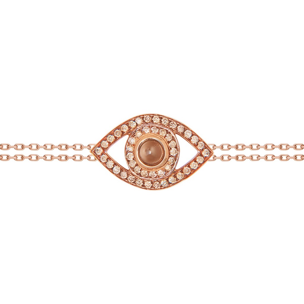 Rose Gold Eye Bracelet on a Double Chain Brown Diamond