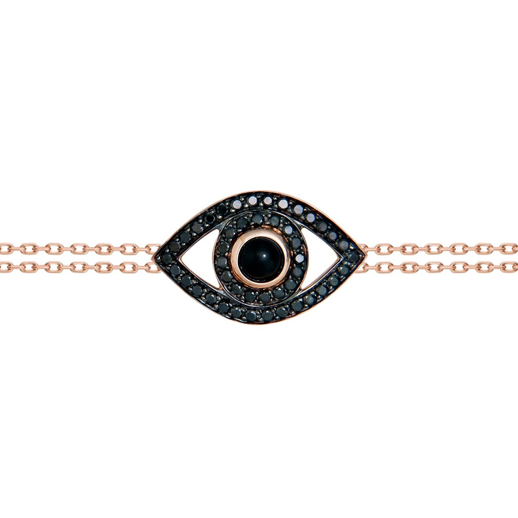 Rose Gold Eye Bracelet on a Double Chain Black Diamond