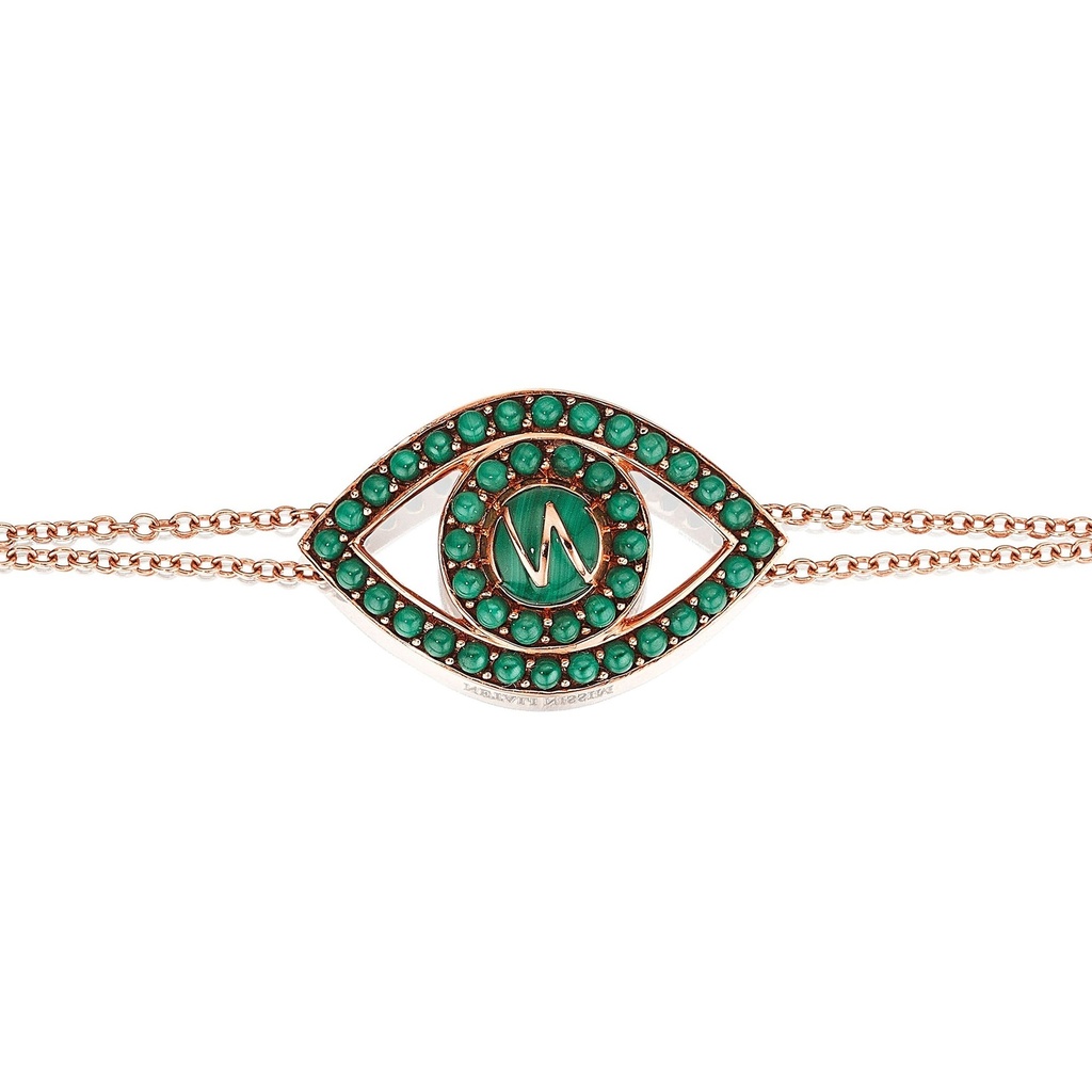 Rose Gold Capri Eye Bracelet on a Double Chain Malachite