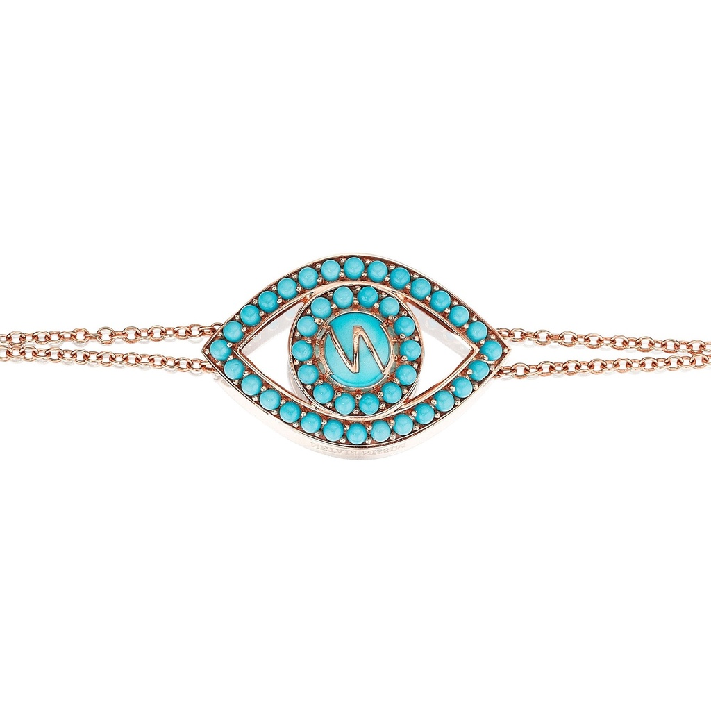 Rose Gold Capri Eye Bracelet on a Double Chain Turquoise