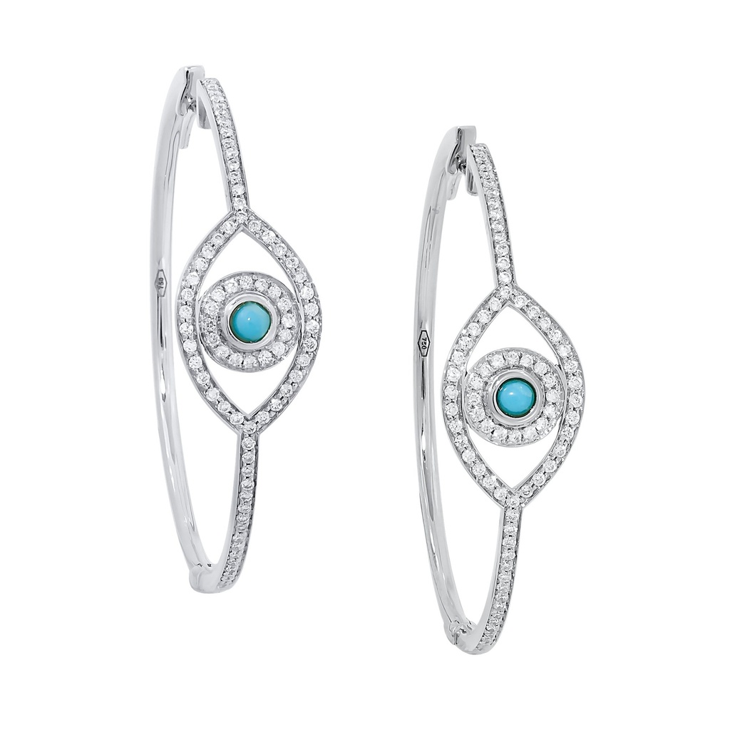 White Gold Mini Eye Hoop Earrings Turquoise