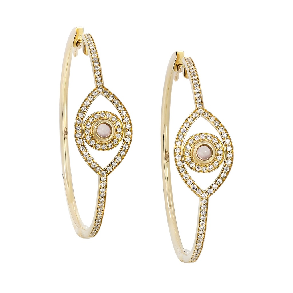 Yellow Gold Mini Eye Hoop Earrings White Diamond