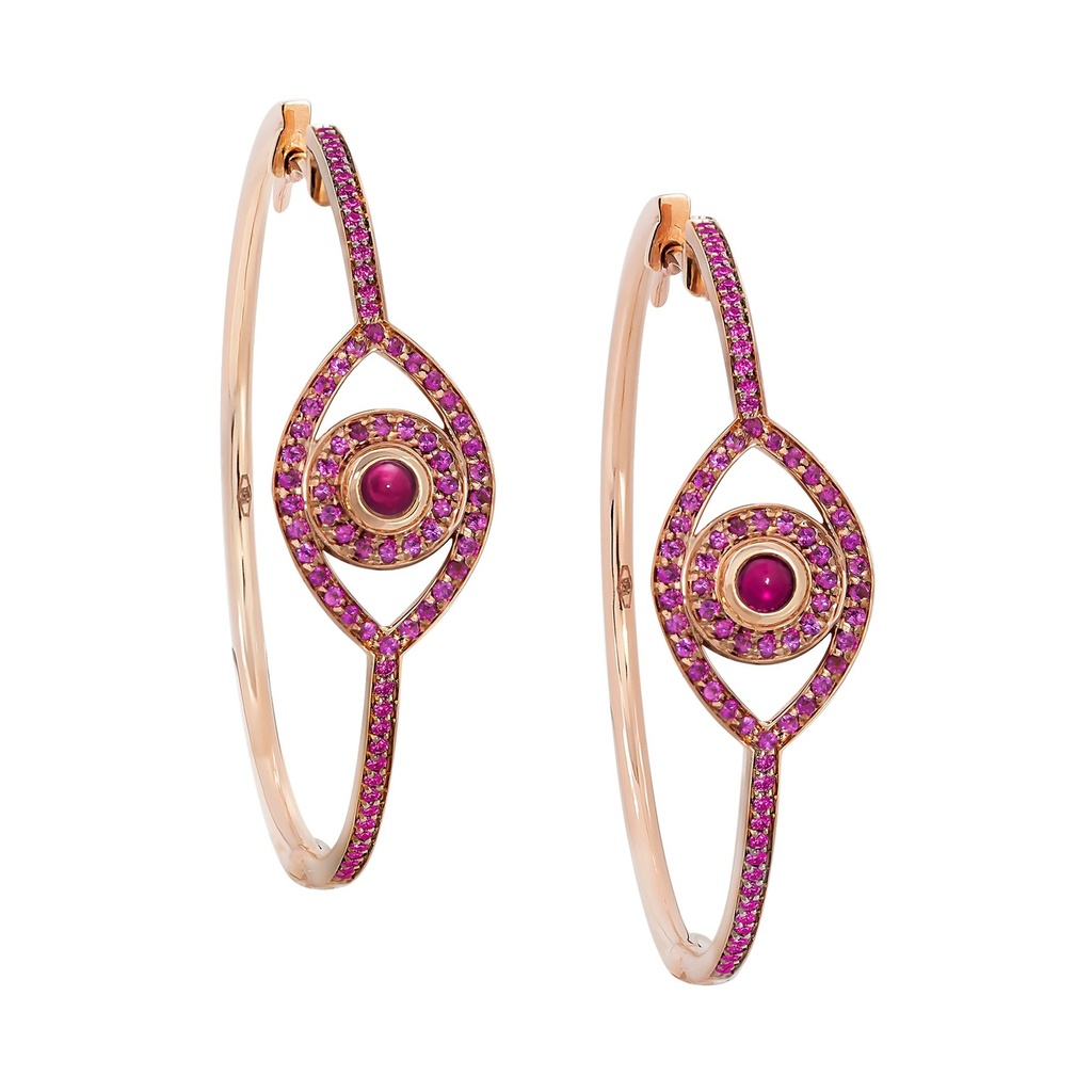 Rose Gold Mini Eye Hoop Earrings Ruby