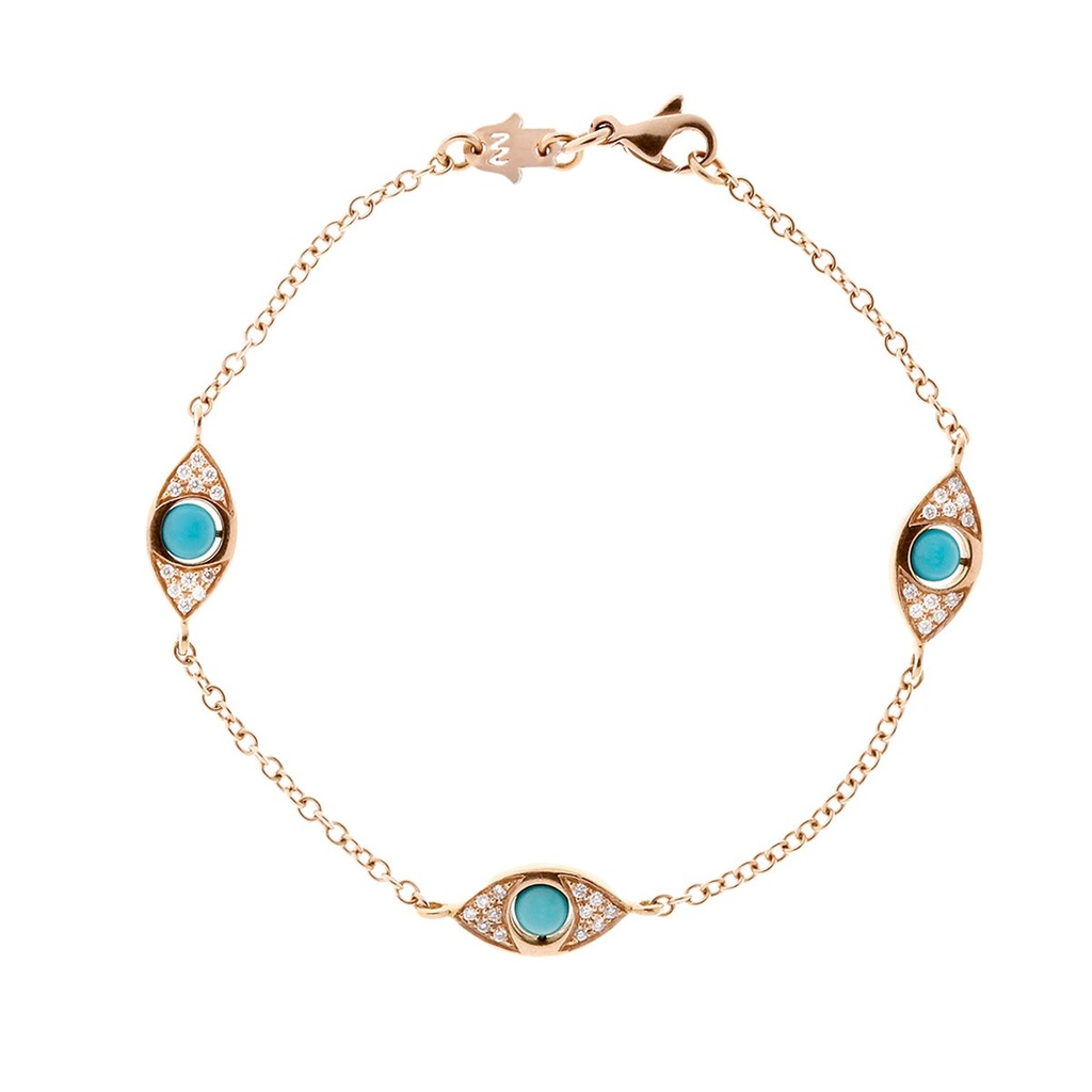 Rose Gold Three Eyes Double Side Diamond Bracelet Turquoise