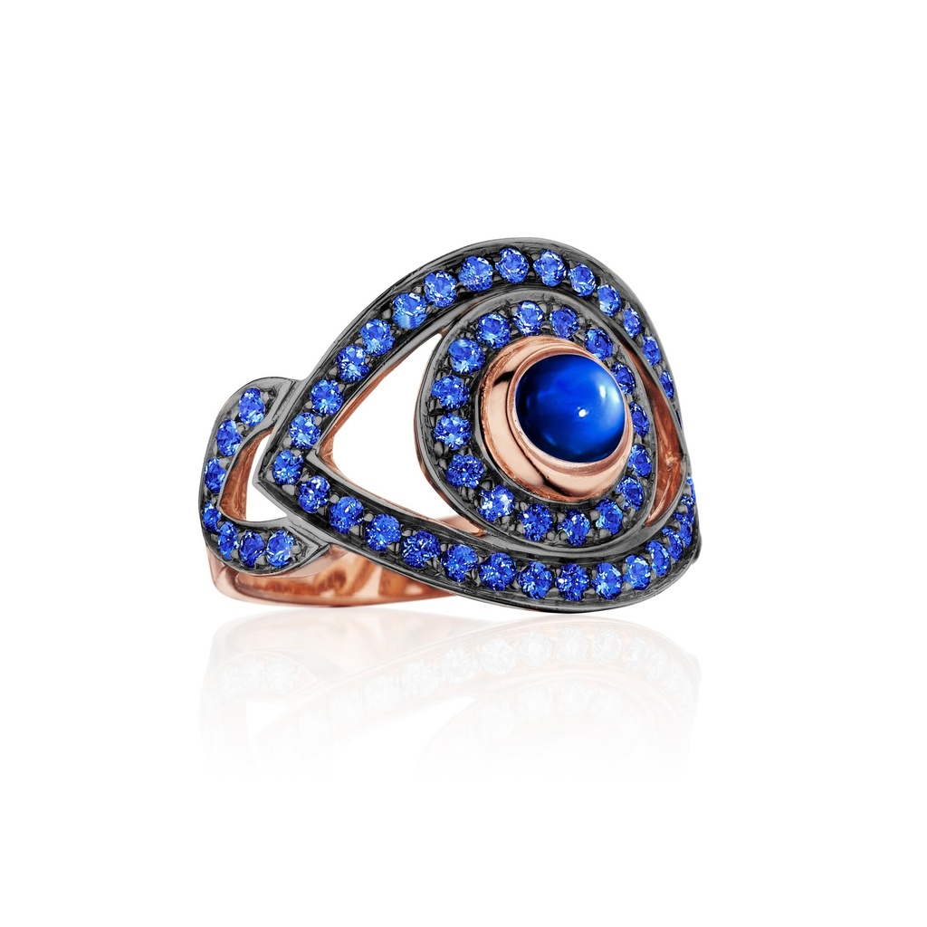 Rose Gold Eye Ring Blue Sapphire