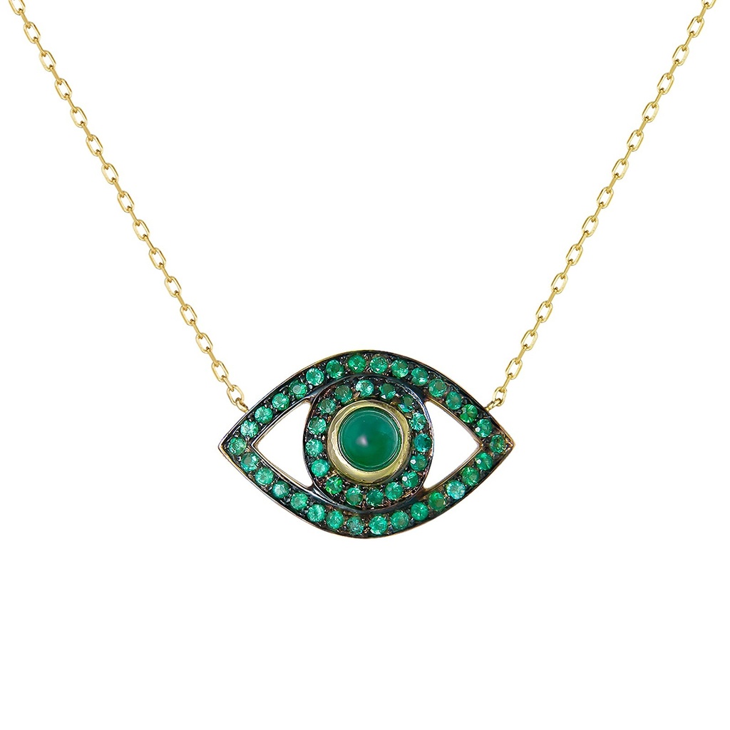 Yellow Gold Eye Necklace Emerald