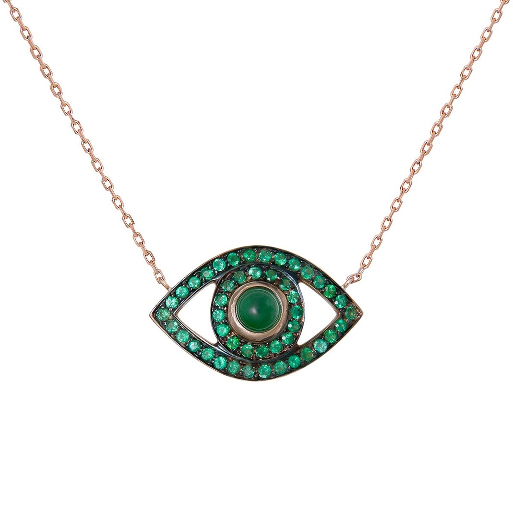 Rose Gold Eye Necklace Emerald