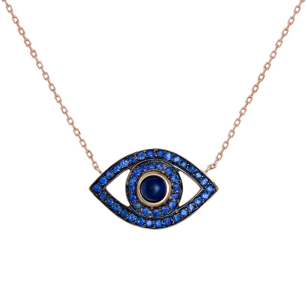 Rose Gold Eye Necklace Blue Sapphire
