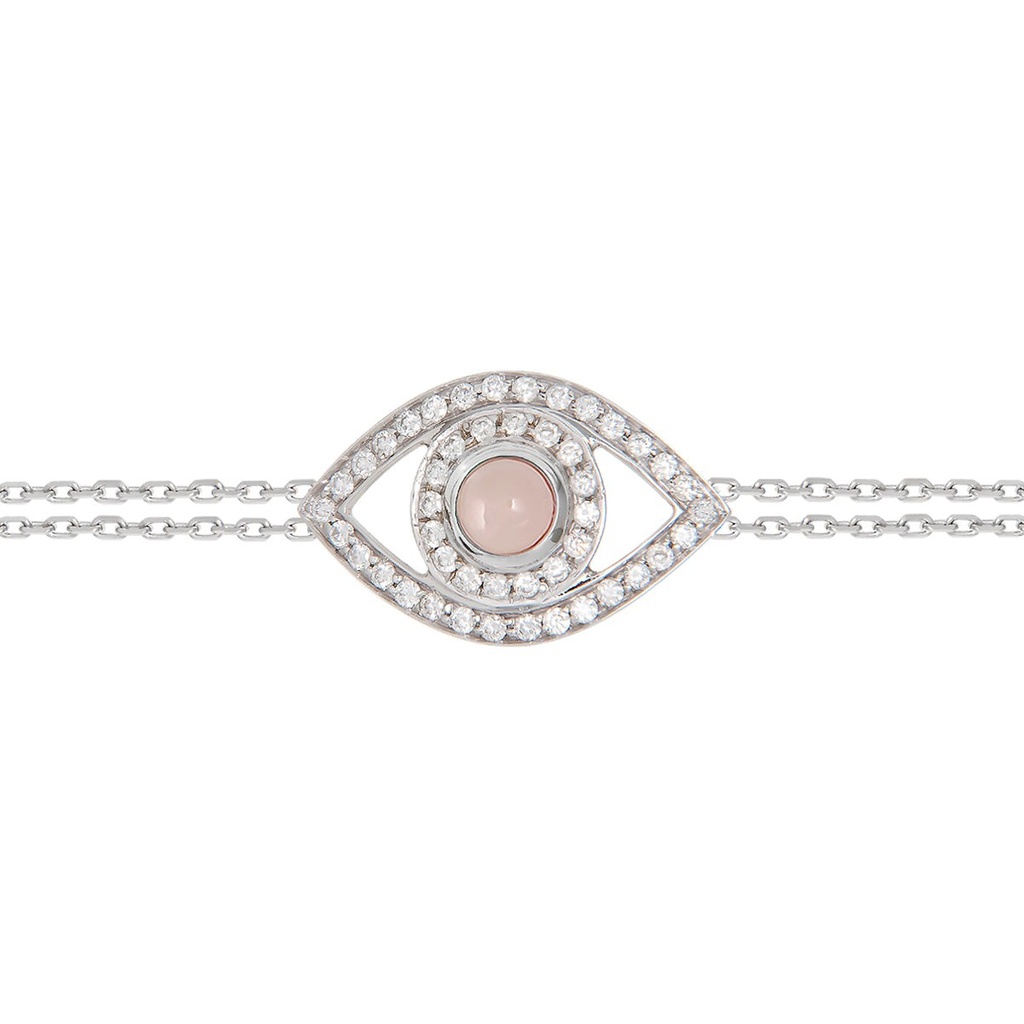 White Gold Eye Bracelet in White Diamonds on a Double Chain