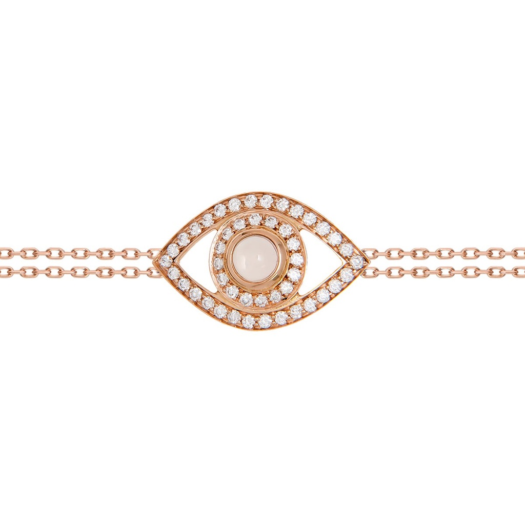 Rose Gold Eye Bracelet in White Diamonds on a Double Chain