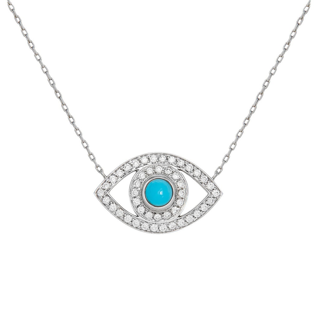 White Gold Eye Necklace with White Diamonds Turquoise