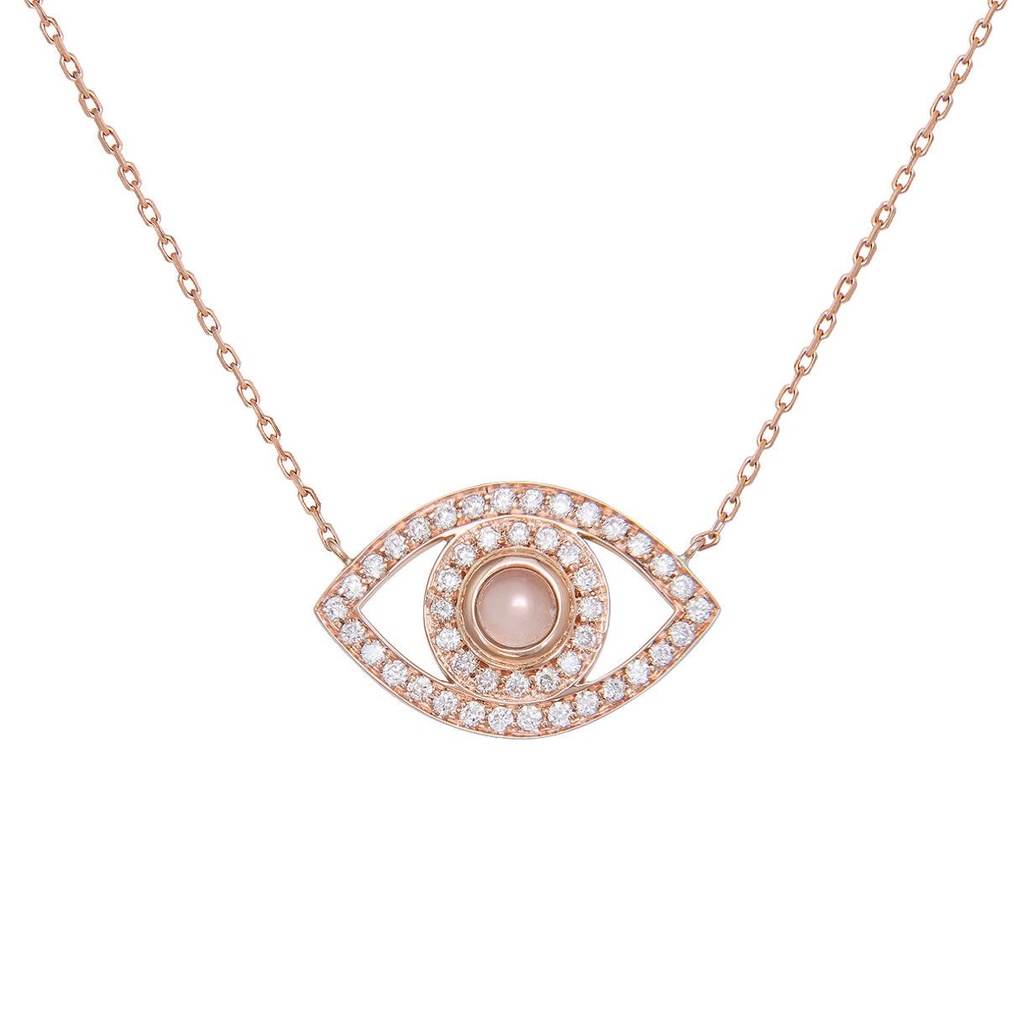 Rose Gold Eye Necklace with White Diamonds