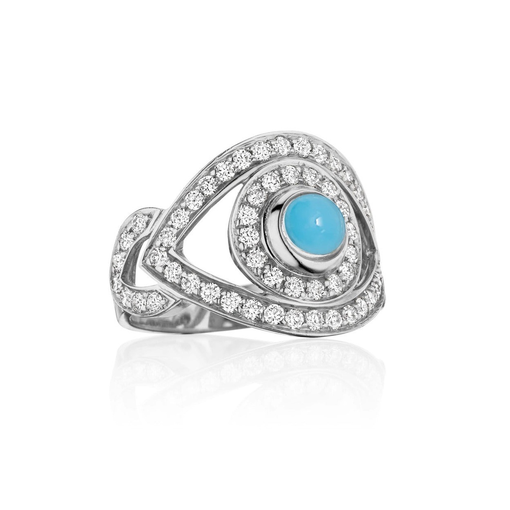 White Gold Eye Ring in White Diamonds Turquoise