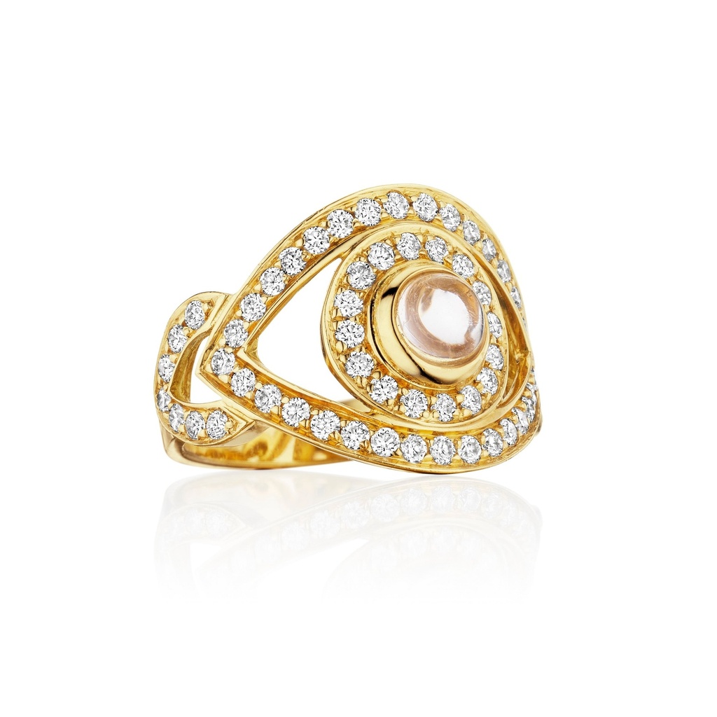Yellow Gold Eye Ring in White Diamonds