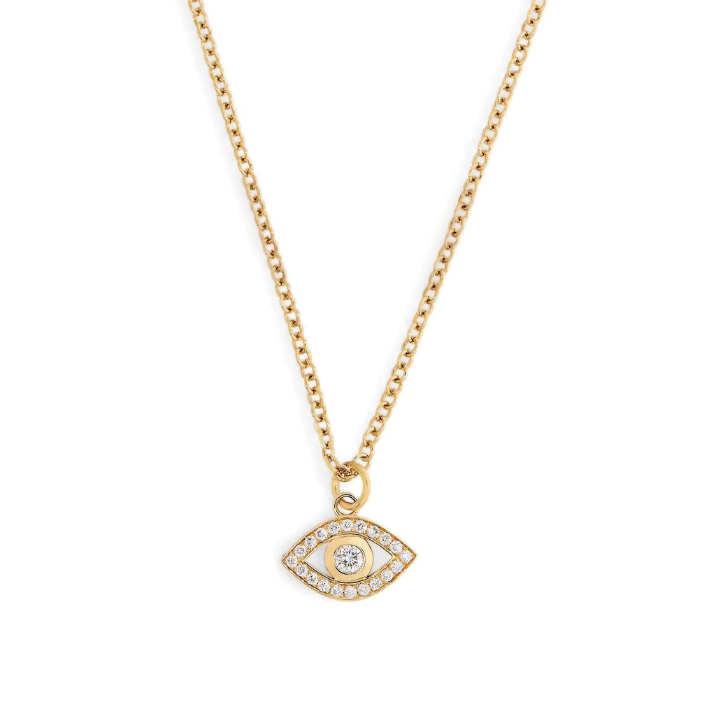 Yellow Gold Eye charm necklace White Diamond