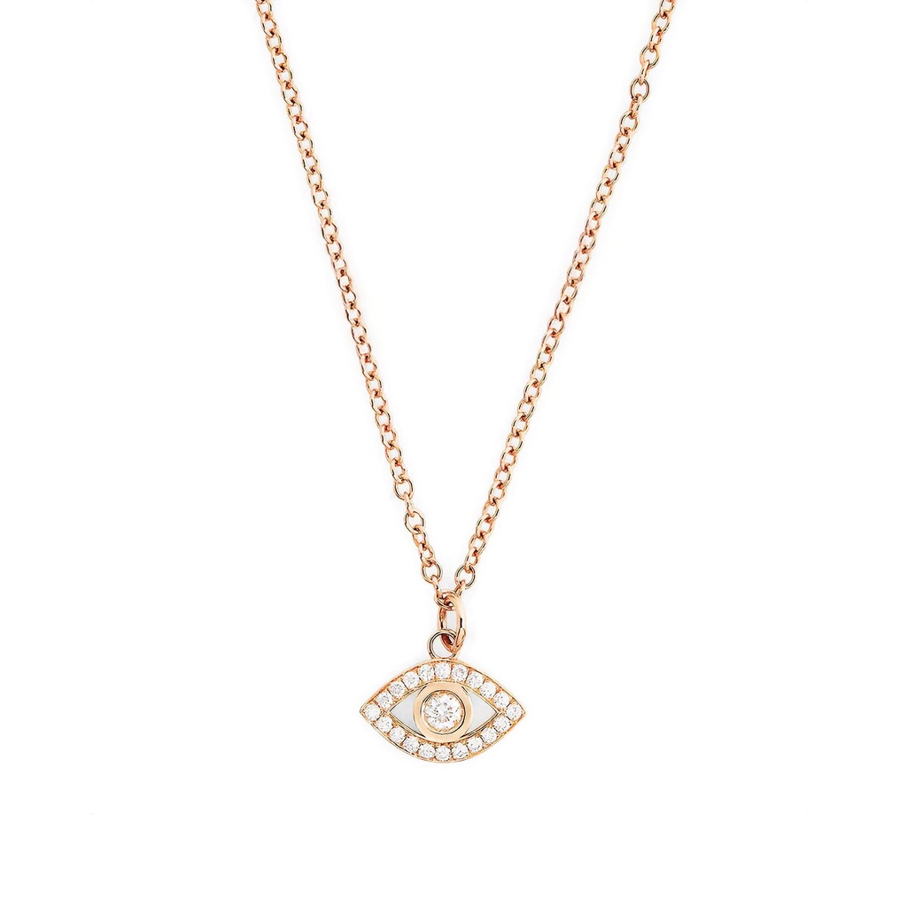 Rose Gold Eye charm necklace White Diamond
