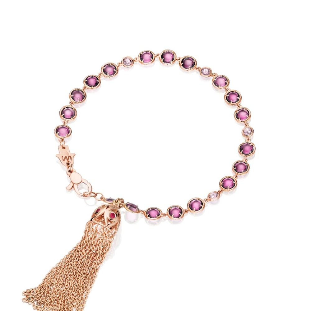 Rose Gold Bazel Bracelet with Eye Tassel Ruby