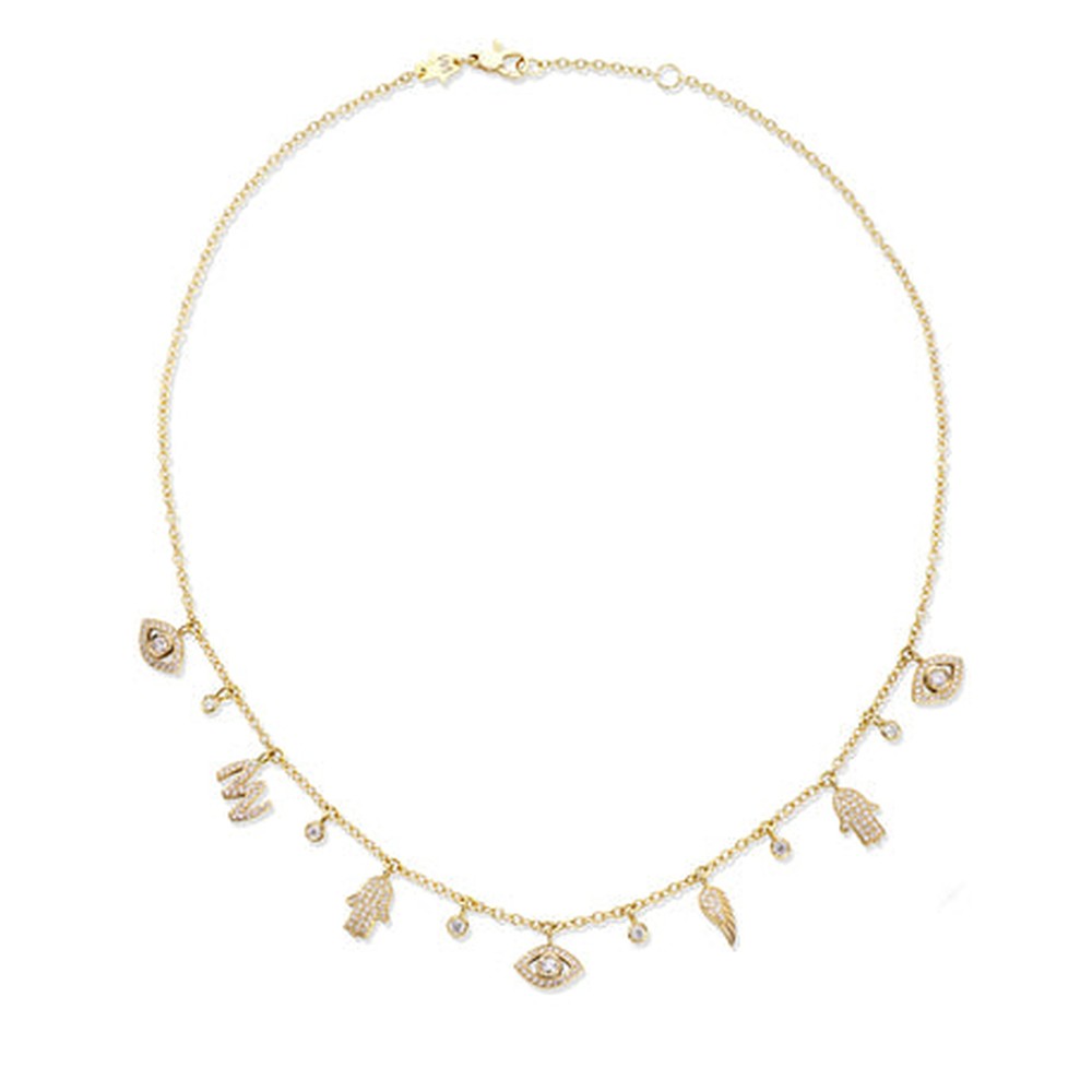 Yellow Gold Multi Charms necklace White Diamond