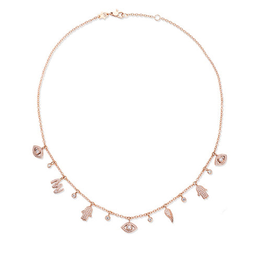 Rose Gold Multi Charms necklace White Diamond
