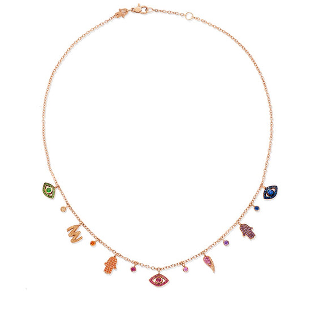 Rose Gold Multi Charms necklace Colored Gemstones