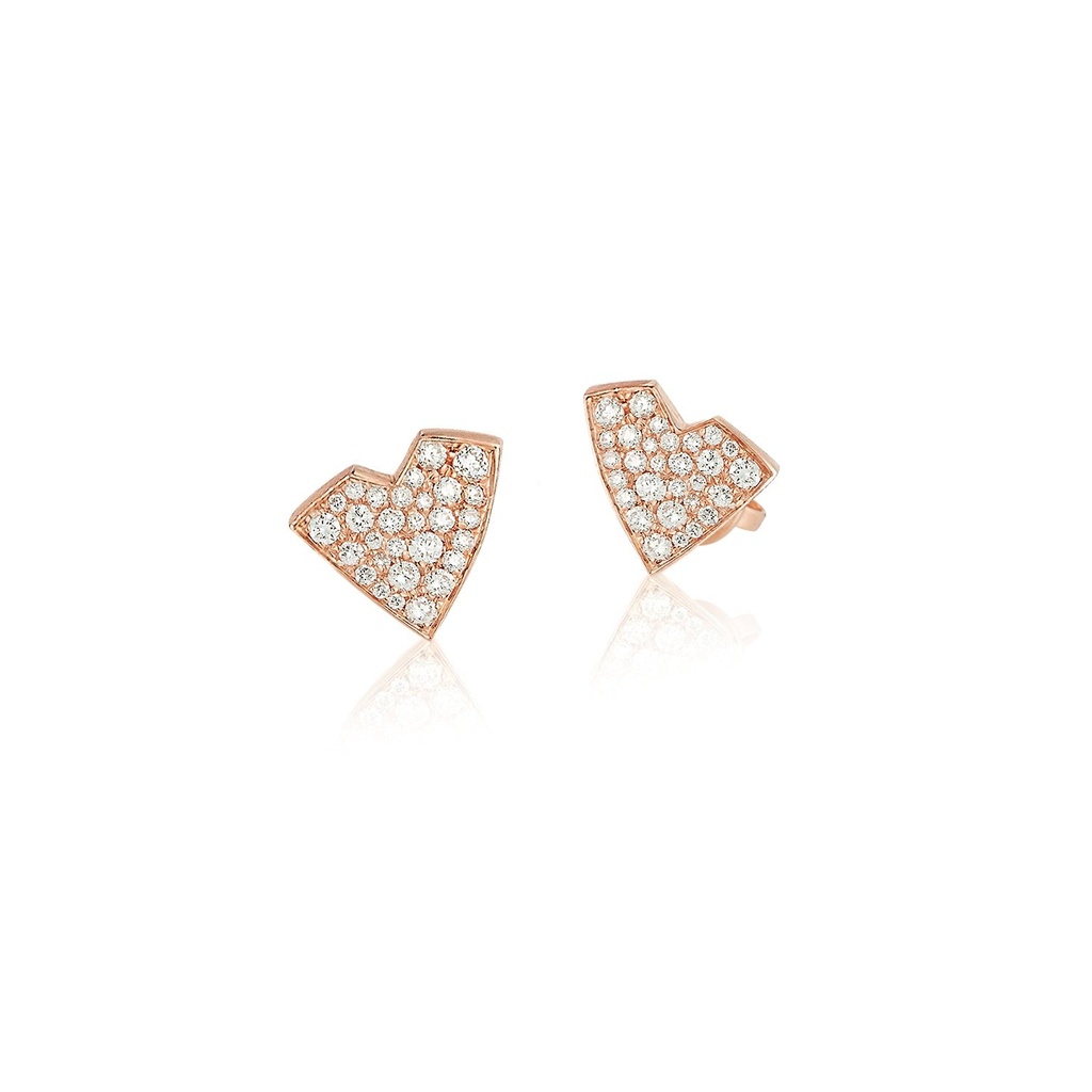 Rose Gold Mini Heart Stud Earrings White Diamond