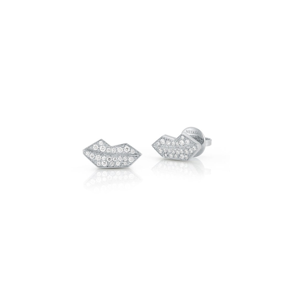 White Gold Mini Lips Stud Earrings White Diamond