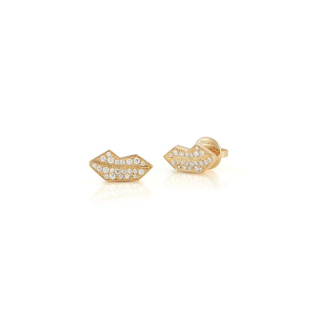 Yellow Gold Mini Lips Stud Earrings White Diamond