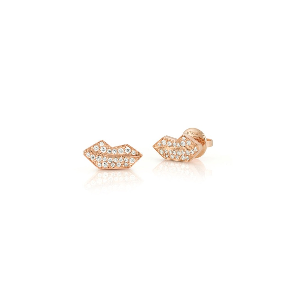 Rose Gold Mini Lips Stud Earrings White Diamond